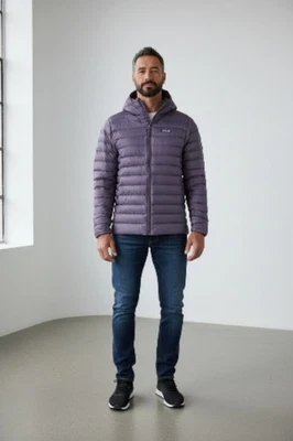 Suéter masculino Patagonia com capuz jaqueta acolchoada média plummet roxo FA25 novo com etiquetas - Imagem 1 de 4