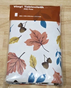 Fall Vinyl Tablecloth 60x84  Leaves Acorns Orange Brown Yellow - Picture 1 of 3
