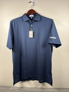 PETER MILLAR Summer Comfort Golf Polo Shirt Large Navy Blue Logo On Sleeve NWT - Picture 1 of 10