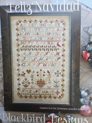Blackbird Designs Feliz Navidad Cross Stitch Sampler Pattern #2 Christmas Series - Image 1 of 2
