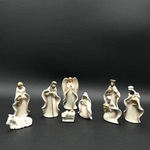 Nativity Set 9 Piece Mini Pastel Stoneware With Crackle Finish Made In Peru - Picture 1 of 15