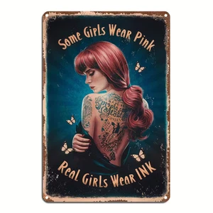 Insegna in metallo inchiostro per ragazze vere tatuaggio decorativo look vintage 7,8 x 11,8 pollici - Foto 1 di 5