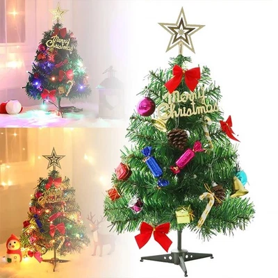 HOMEGARDENHARMONY 2ft Pre-lit Mini Christmas Tree Lights LED Artificial Xmas Tree with Pot Stand