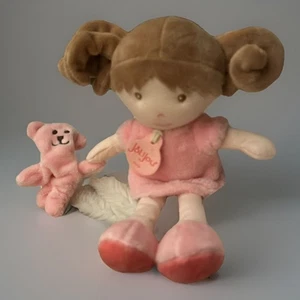 JoLijou Paris Demoiselle Rose Peluche Mi Primera Muñeca con Oso de Peluche Pelo Castaño 7.5 Pulgadas - Imagen 1 de 3