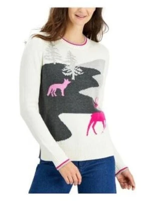 Charter Club Women Sweater Holiday Print “Fox and Deer” Cream Graphic Preppy XXL - Image 1 of 4