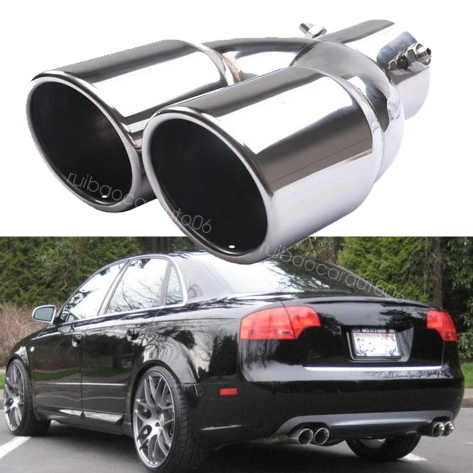 Rear Car Dual Exhaust Pipe Tail Muffler Tip Throat Tailpipe For Audi A4 S4 A6 A8 - Image 1 of 4