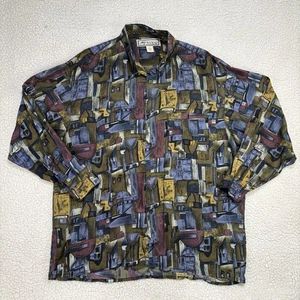 Vintage Prism 100% Silk Shirt Mens Size L Abstract Wild Disco Baggy Culture AOP - Picture 1 of 5