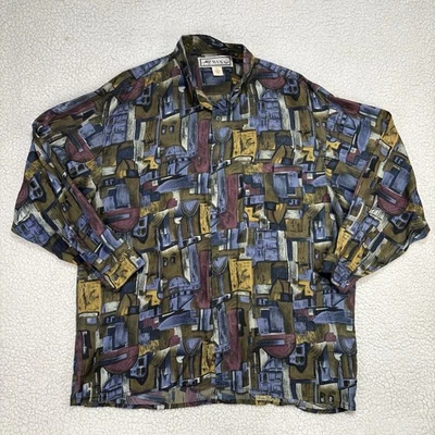 Vintage Prism 100% Silk Shirt Mens Size L Abstract Wild Disco Baggy Culture AOP - Image 1 of 4