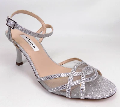 NOVO! Sandálias femininas NINA Lori texturizadas cristal salto médio tamanho 8,5 M prata - Imagem 1 de 4