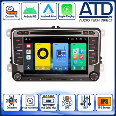 Radio CarPlay Per VW T5.1 T28 T30 Golf Mk5 Mk6 R32 Android Auto GPS IPS HeadUnit - Immagine 1 di 4