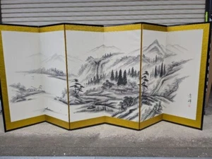 Bergbaum Japanischer Klappschirm Byobu Panel Natur Landschaft H116xB259cn - Bild 1 von 12