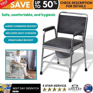 Commode Chair Steel Black Bathroom Bedside Shower Toilet Potty Seat Padded - Picture 1 of 8
