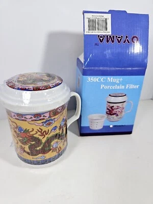 NIB Oyama Ceramic Tea Cup With Lid & Filter, Dragon Design - Image 1 of 4