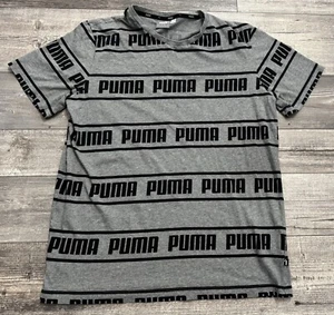 Puma Spellout Shirt Mens Size Large AOP All Over Gray / Black Short Sleeve Tee - Picture 1 of 5