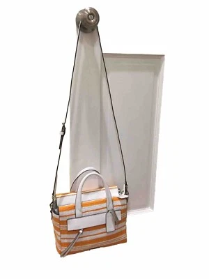 Bolso de mano Coach pequeño a rayas blanco/naranja Foto 1 de 4