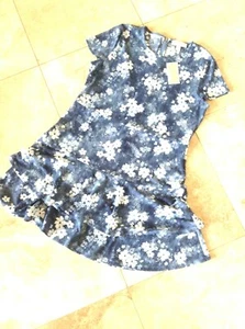 NEU MIT ETIKETT XL MICHAEL KORS PASSFORM/FACKEL 2 RÜSCHEN SAUM KLEID CHAMBRAY BLAU/WEISS RET $ 135,00 - Bild 1 von 6