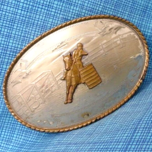 Barrel Racing Belt Buckle German Silver Rodeo Vtg Comstock Silversmiths  .MMR859 - Picture 1 of 8