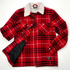 Wesc Liam Red Plaid Sherpa Flannel Shirt Jacket Shacket No Sz Men S/M Women M/L - Picture 1 of 13