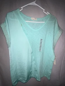 Democracy Damen Mütze Ärmel T-Shirt V-Ausschnitt/Schlitz vorne neuwertig grün Medium neu mit Etikett - Bild 1 von 10