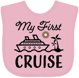 Inktastic My First Cruise With Cruise Ship And Palm Trees Baby Bib 1st Vacation - Picture 1 of 12