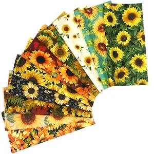 100% Cotton Quilting Fabric 10 Pcs Fat Quarters 25x25cm Sunflower Print - Picture 1 of 6