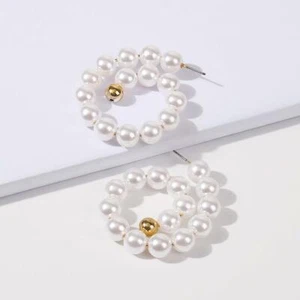 Earrings Pearly Swirl Med Size Alloy - Picture 1 of 3