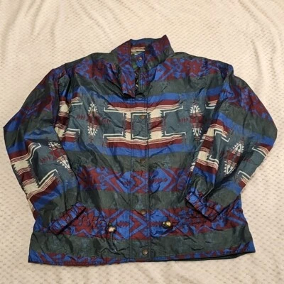 Chaqueta cortavientos tribal azteca verde caótica vintage años 90 unisex talla grande Foto 1 de 4