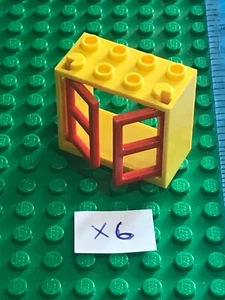 LEGO 6 x Large Double Windows with frames and Shutters / Panes - Yellow and Red - Picture 1 of 6