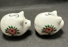 Vintage Salt & Pepper Shakers Pigs Cottagecore Floral Rose Porcelain Stoppers