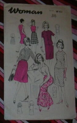 Vintage woman sewing pattern 453  1960s  2 pieces dress skirt blouse top long - Image 1 of 2