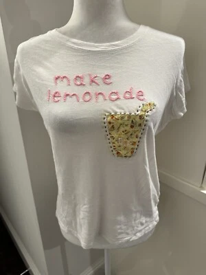 Camiseta Amy Tangerine cosida para mujer camiseta blanca bordada hacer limonada rara Foto 1 de 4