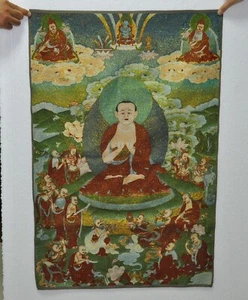 Tibet Buddhism cloth Tathagata Shakyamuni Sakyamuni Buddha Statue Tangka Thangka - Picture 1 of 6