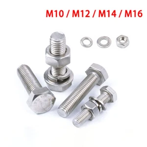 Hex Head Set Screws M10-M16 Fully Threaded Bolts Nuts & Washers Stainless Steel - Picture 1 of 8