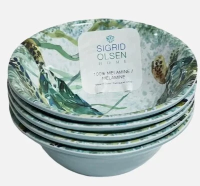 CONJUNTO 4 Sigrid Olsen 7" TARTARTARUGA MARINHA tigelas laterais de salada tigela de melamina vida oceânica NOVO - Imagem 1 de 4