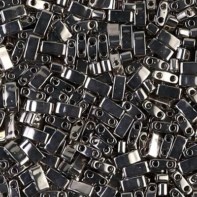 Miyuki Half Tila Beads 2-Hole Rectangle 5x2.3mm 7.8GM Nickel Plated - Image 1 of 3