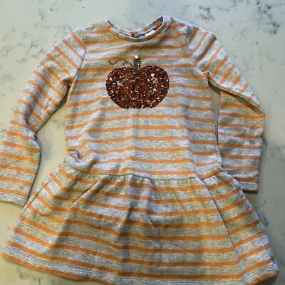 Gymboree Sz 7 Gray Orange Stripe Dress Girls Fall Sequen Pumpkin Vintage 2017 - Image 1 of 4