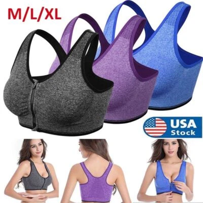 Mujeres Sujetador Deportivo Acolchado Top Corto Correr Yoga Fitness Deporte Cremallera Frontal Chaleco M/L/XL Foto 1 de 4