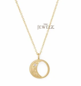 14K Gold 0,01 ct VS/F-G Diamant Halbmond Mond Kreis Design Anhänger Halskette - Bild 1 von 3