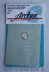 Códigos de registro de vehículos Archer 1/35 de EE. UU. Plantilla St. (Blanco) AR35057W - Imagen 1 de 1