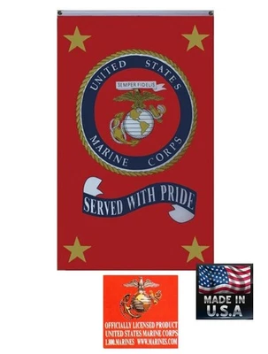 *USA MADE USMC US Marine Corps MARINES "SERVED WITH PRIDE" 3x5 ft FLAG Banner - Image 1 of 3