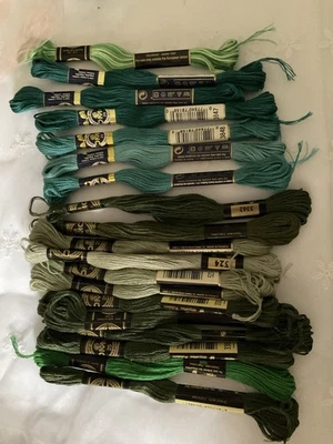 DMC 25 Mouline Special 8M Embroidery Thread Lot of 19 Assortment of Greens New - Image 1 of 4