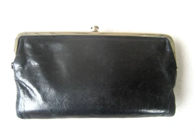 Hobo International Lauren Wallet Clutch Leather Double silver Frame Black Foto 1 de 4
