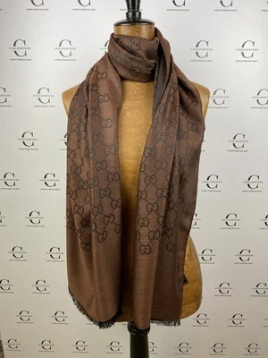 Gucci shcal wolle und seide wool and silk scarf chale Marrone E Nero Foto 1 de 4