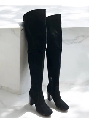 Botas femininas Frye Mercer camurça preta acima do joelho coxa alta 7,5M inverno elegante - Imagem 1 de 4