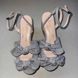 Kate Spade New York Julep Platform Wedge Sandals Womens Size 8 Blue White Stripe - Picture 1 of 10