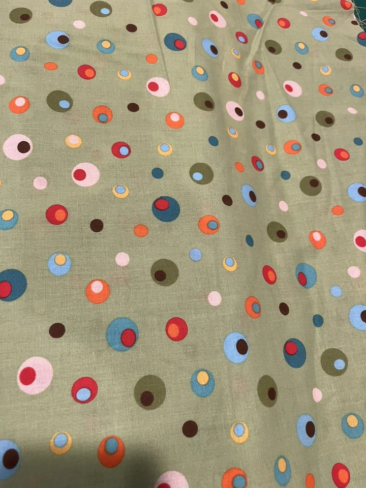 Green Retro with Multi-Color Polka Dot Cotton Fabric 42/44" - Image 1 of 1