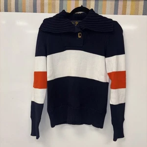 Lauren Ralph Lauren LRL Shawl Collar Sweater Navy White Orange Stripe Pullover S - Picture 1 of 10
