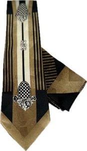 Da Ciro Jungen Krawatte Taschentuch Set senf creme schwarz 3" breit 54" lang 100% Polyester - Bild 1 von 4