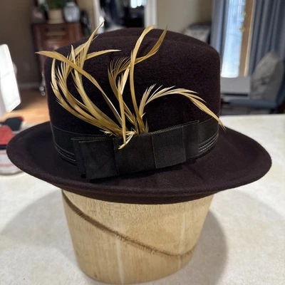 Vintage LANCASTER 100% WOOL HAT BROWN w/ BROWN Band USA Original Feathers SHARP! - Image 1 of 4