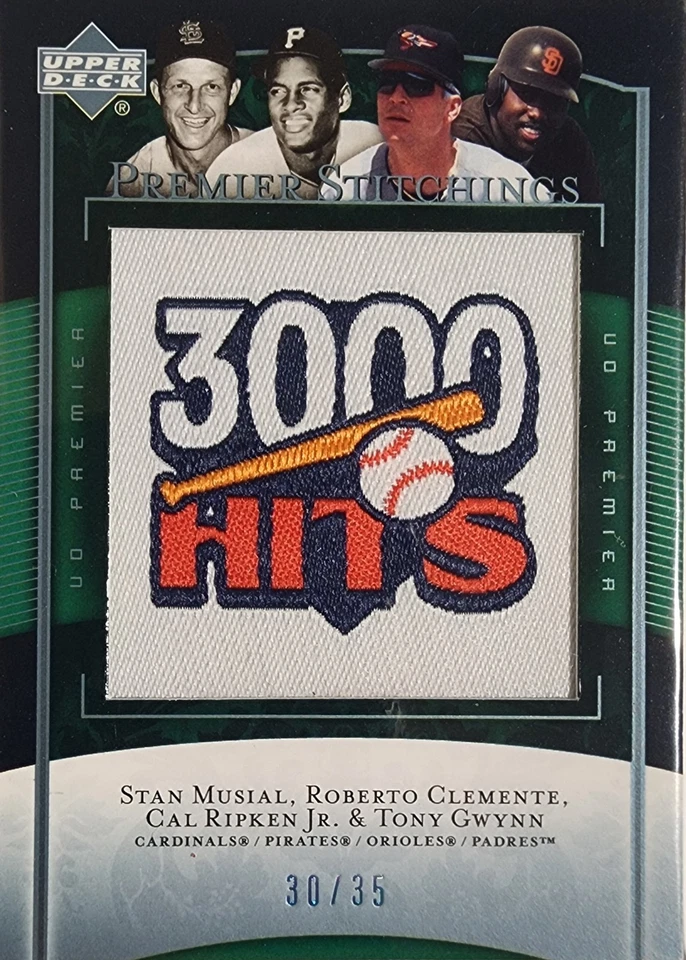Parche UD Premier 2007 Honoring Musial, Clemente, Ripken, Gwynn 3000 éxitos 30/35 Foto 1 de 2